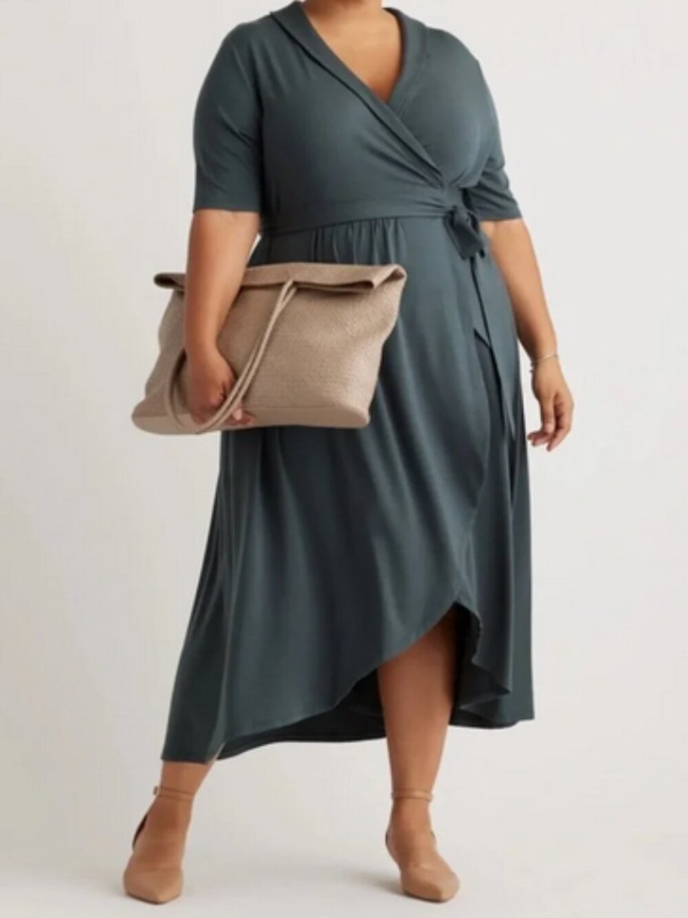 Quince Tencel Jersey Midi Wrap Dress, Size 2X in Dark Olive